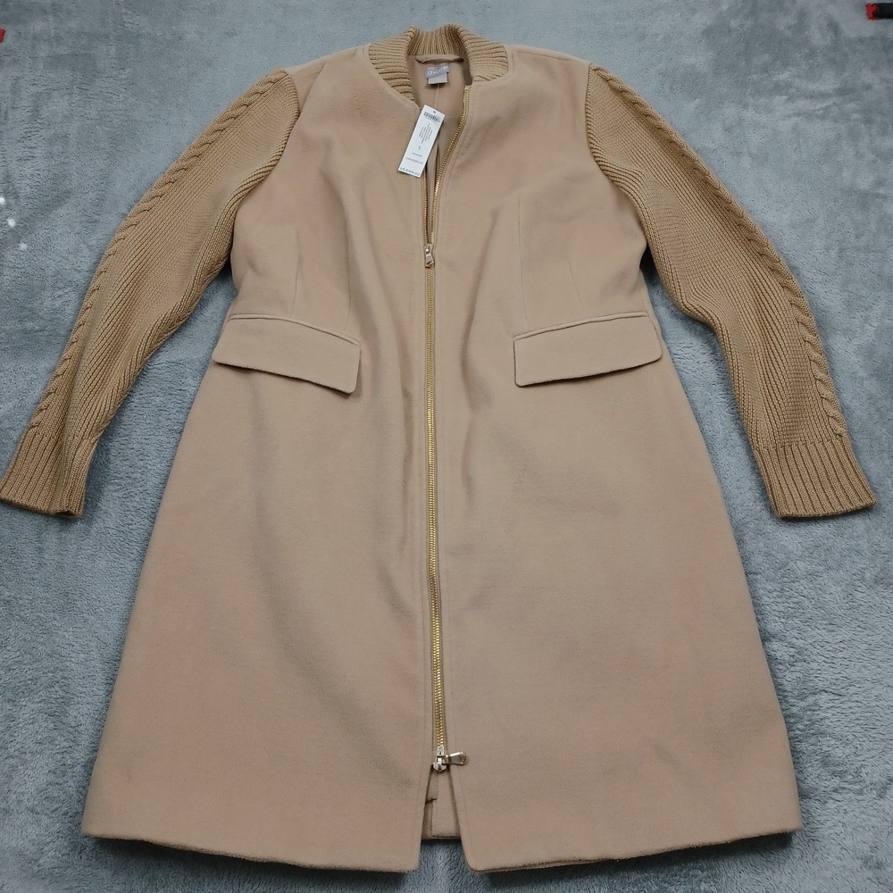 Chicos Jacket Womens 1 Brown Full Zip Knit Dusty Outwear Knit Preppy NWT